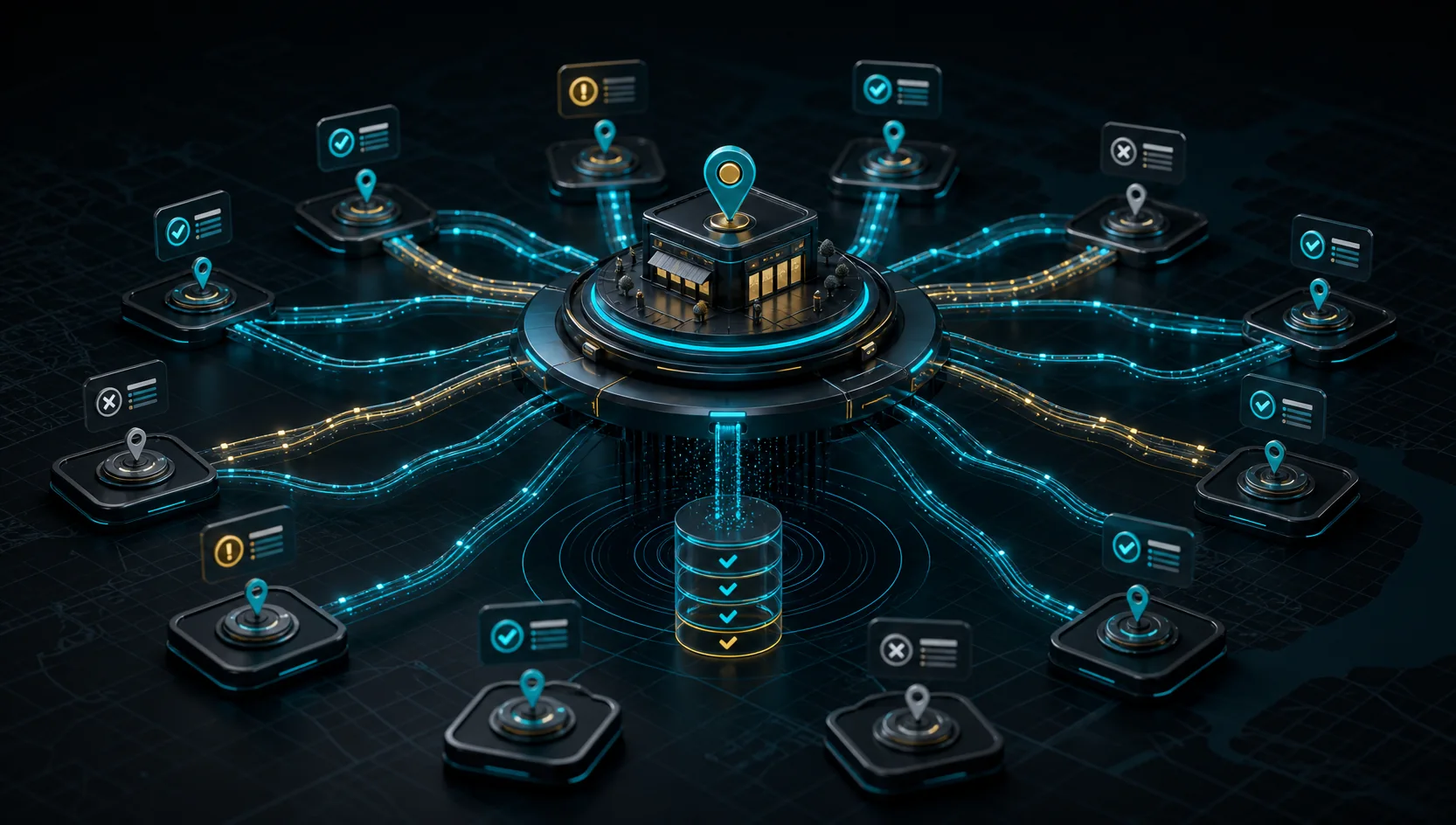 One canonical business record synchronizing through a network of directory listings while correcting conflicts and duplicate data.